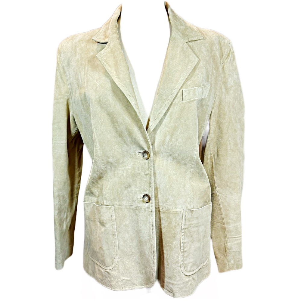 Margaret Godfrey Suede Leather Celadon Green Jacket with Patch Pockets Size 14